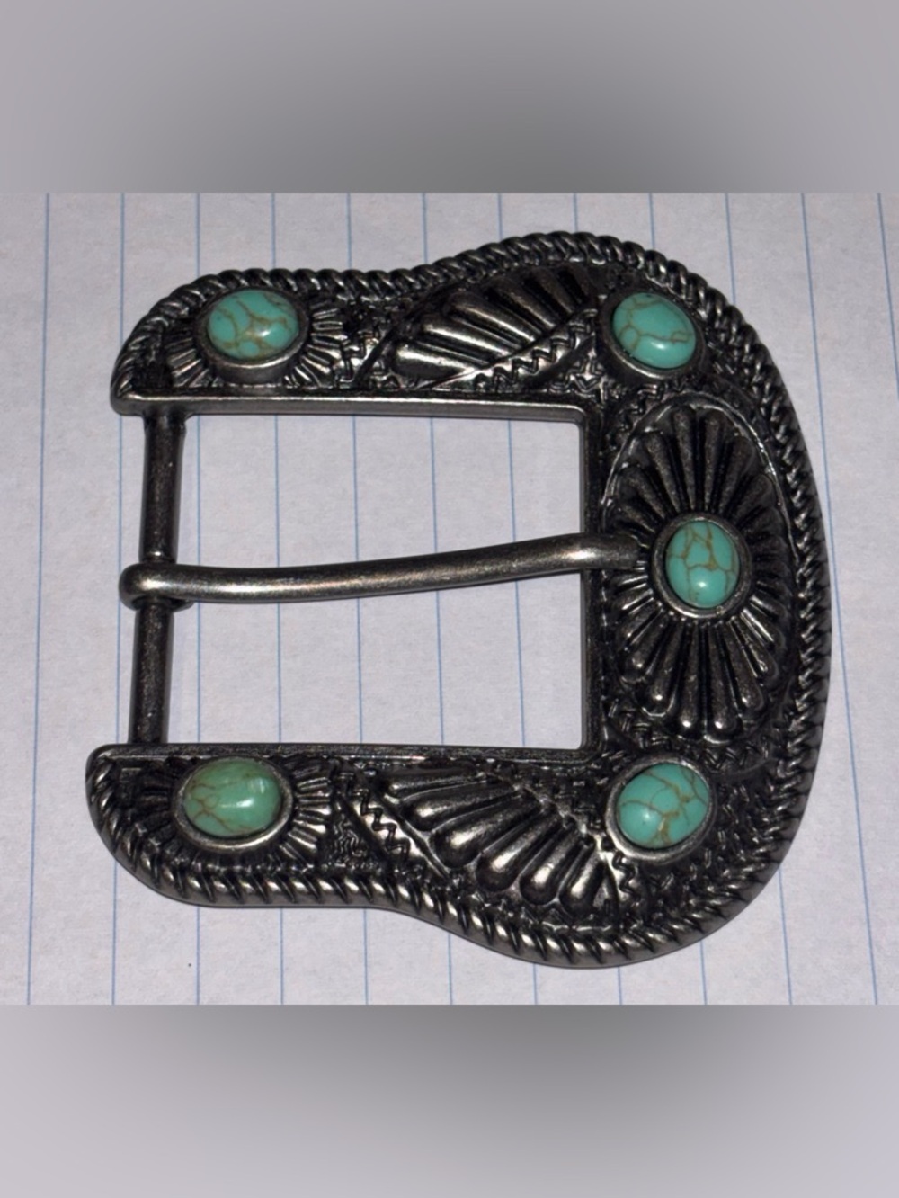 Iron Fan Western Buckle with 5 Faux Turquoise Stones